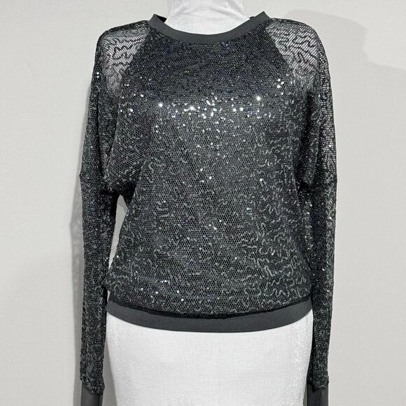 Dkny Tops - DKNY NWT‎ Sequin Mesh Overlay Crewneck Top Gunmetal Grey Small Dolman Sleeves